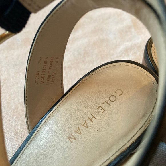 Cole Haan Women’s Myra Wedge Sandals,  Braided Strappy, Black Leather, 7.5 - Picture 3 of 4